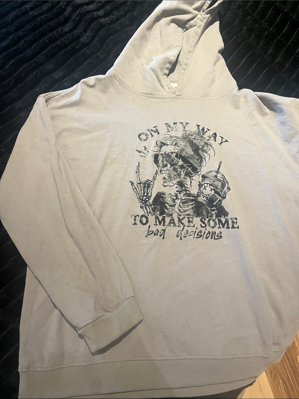 Graphic Skull Hoodie Sweatshirt - Light Beige